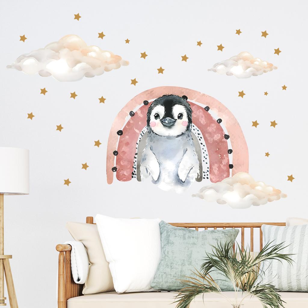 Cartoon Cute Star Rainbow Cloud Penguin Wall Stickers Decoration for Bedroom Wall Decals Kids Room Nursery Home Living Room