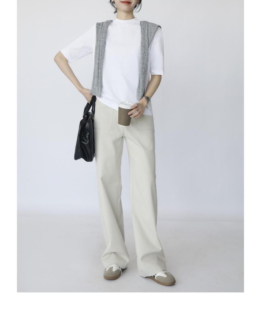 Pre-Sale Women's Cotton T-Shirt: Half-High Collar, Five-Point Sleeves, Stand-Up Collar, Seam Detail, Loose Fit Base Layer for Layering and Commuting