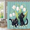 Charming Black Cats with Lilies Waterproof Mildew-Resistant Shower Curtain-Whimsical Design for a Cozy Bathroom Décor Experience