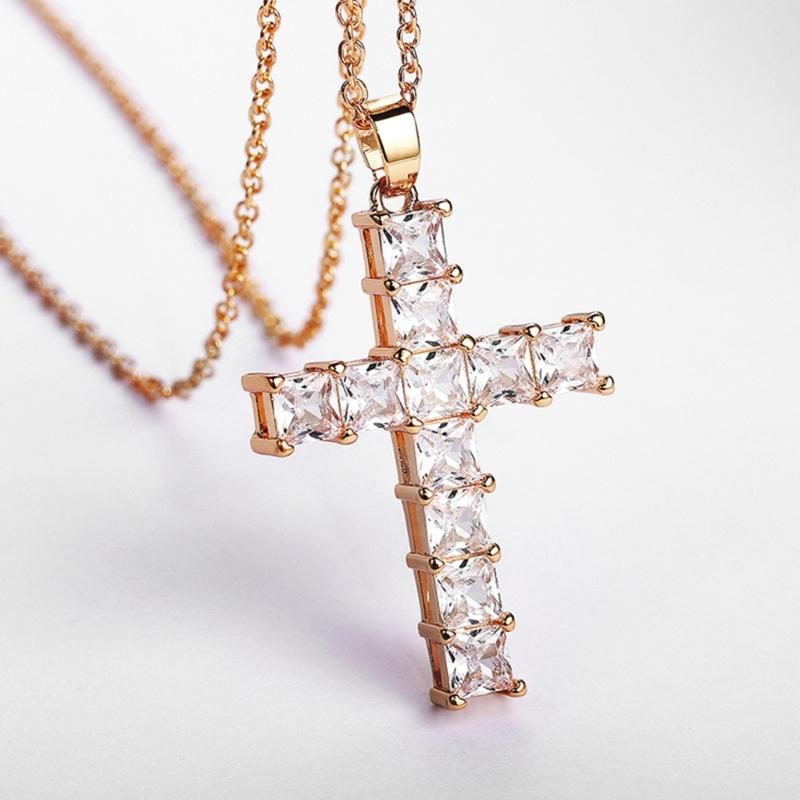 Fashion Shine Crystal Zircon Cross Pendant Necklace For Women Girl Zircon Thin Chain Necklace Punk Teenger Party Jewelry