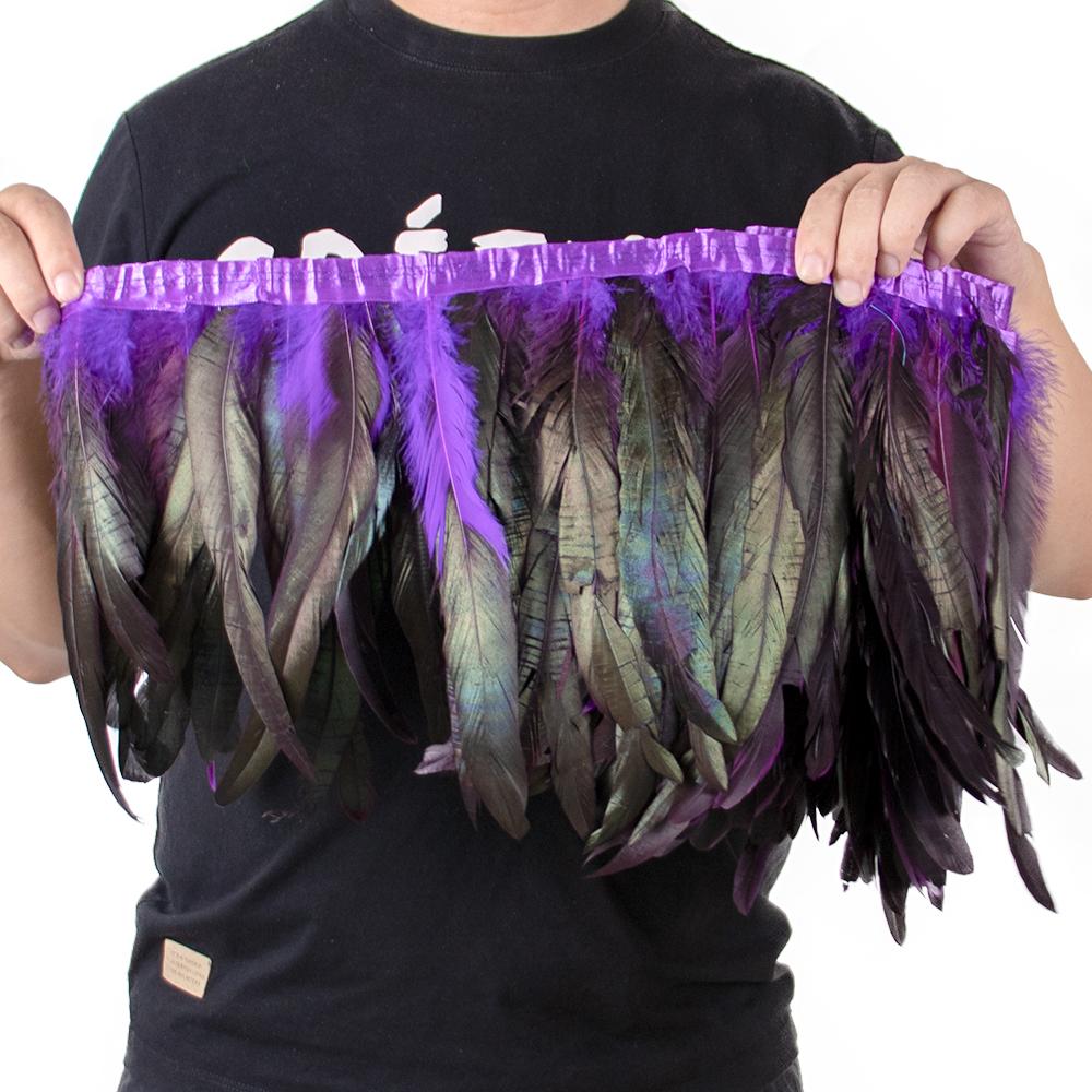 1Mgold Silver Rooster Feather Trim Ribbon 25-30Cm Natural Feathers Fringe For Wedding Party Clothes Decoration Plumes Crafts