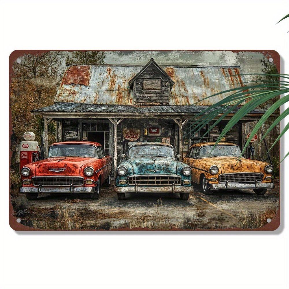 Vintage Metal Car Sign Decor Gift For Auto Lovers Garage Wall Art