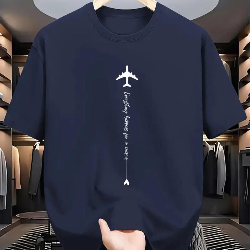 Summer Best-selling Street Casual Fashion Comfortable Breathable Simple Aircraft Pattern Printed Men's Pure Cotton T-shirt