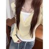 Color Matching Short Fake Two-piece T-shirt Women's Long-sleeved Slim-fitting Inner Bottoming Shirt Top