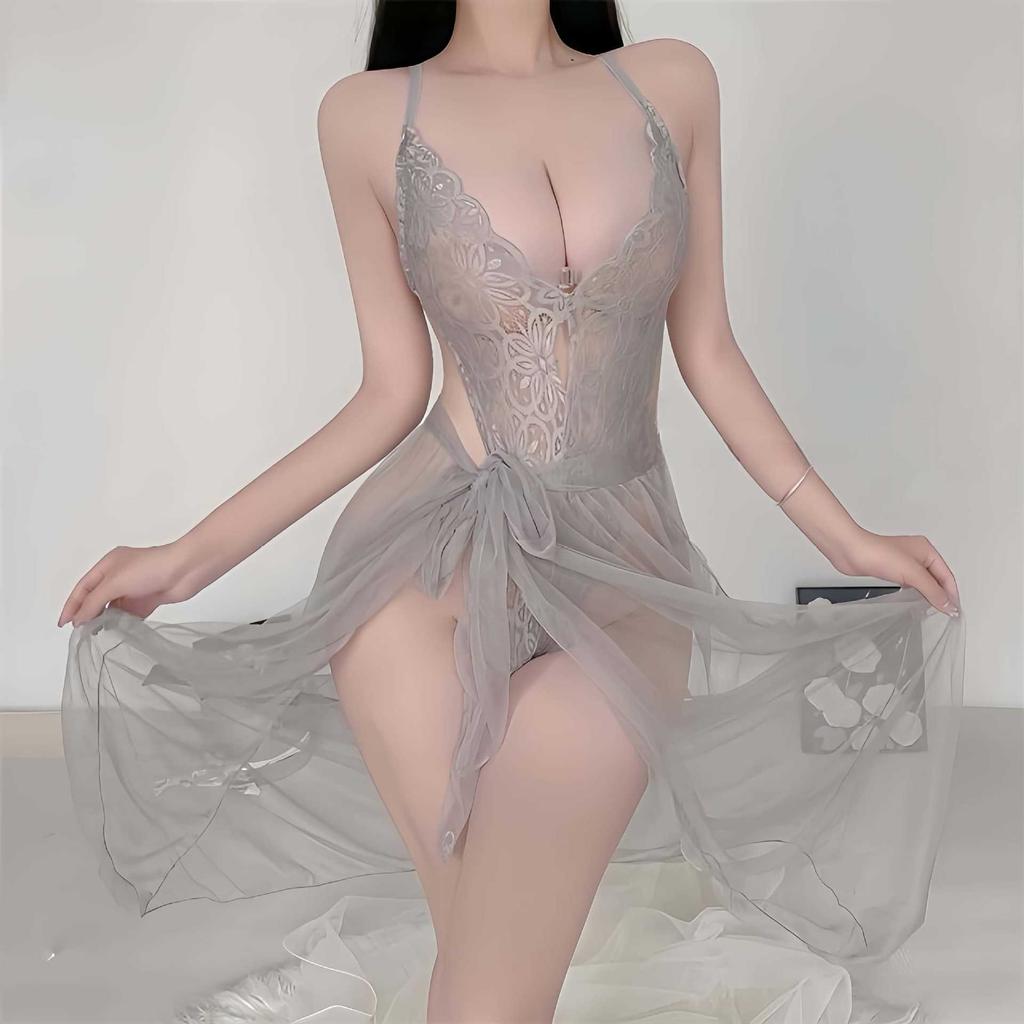 Fascination sexy sex clothes, suspenders teasing mesh deep V perspective one-piece two-piece half-body