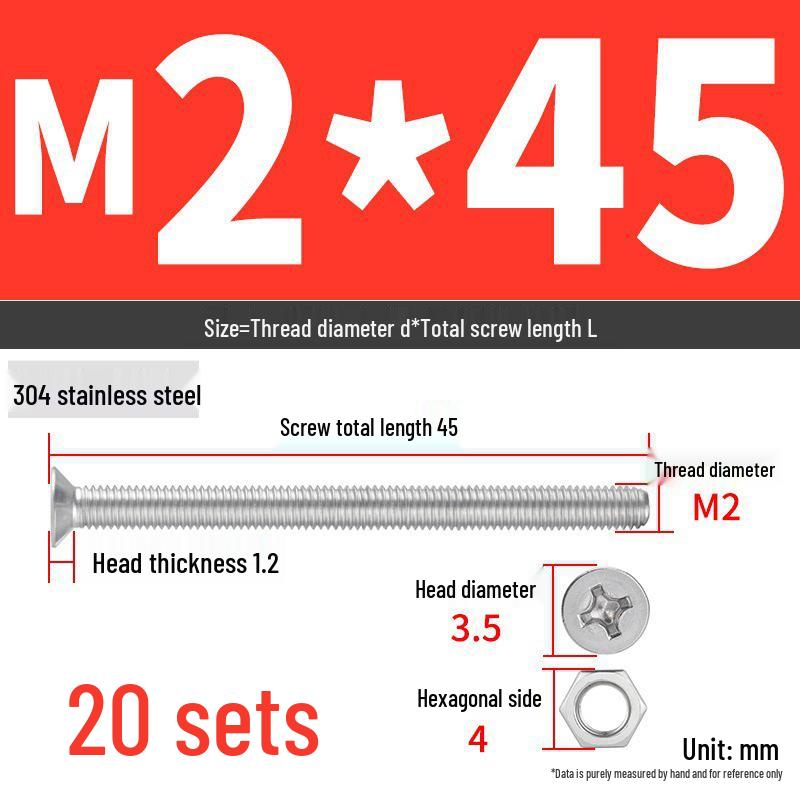 304 Stainless Steel Extra Long Phillips Flat Head Screws and Nuts Set (2M, 3M, 4M)
