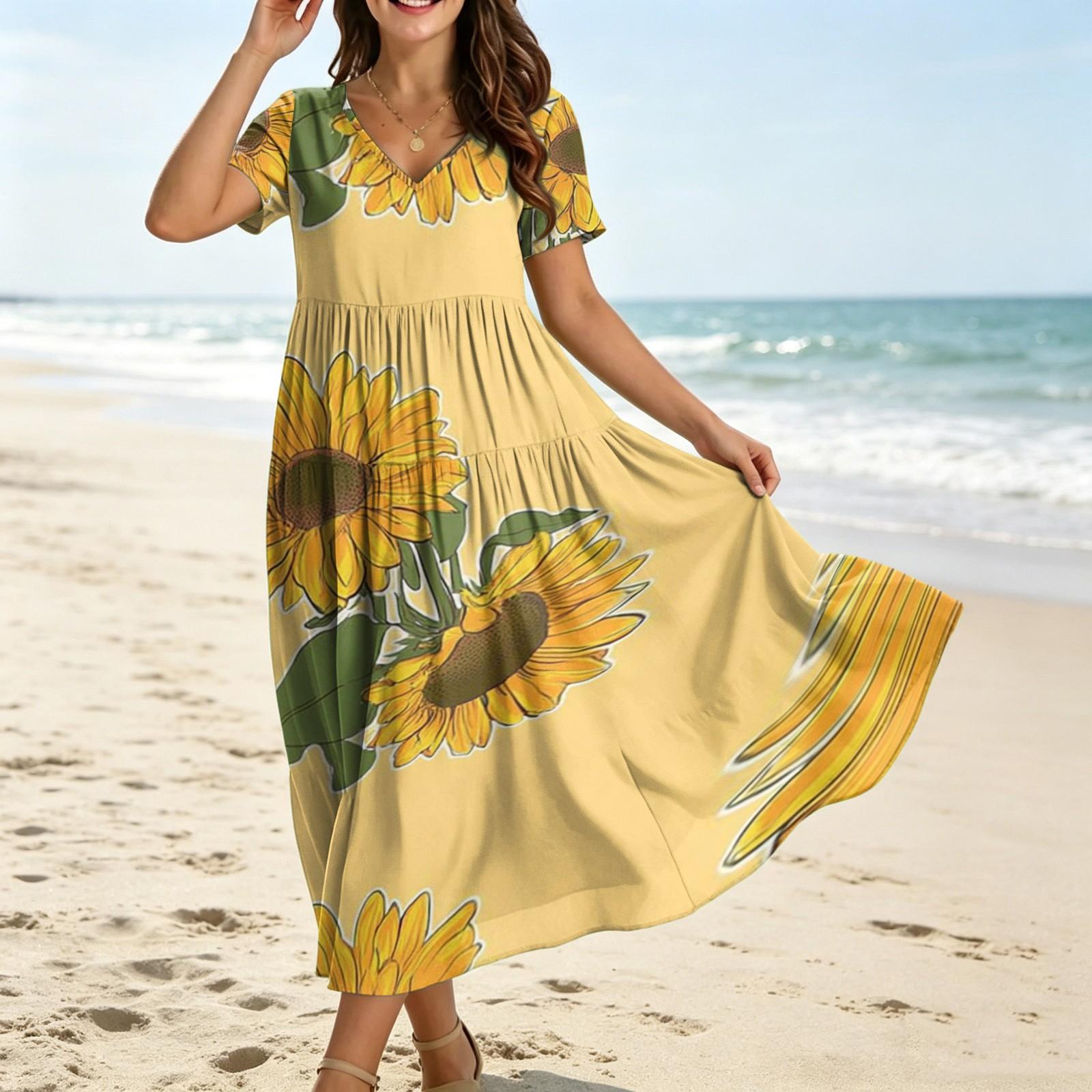 

Summer Dresses for Women 2026 Casual Midi Dresses for Women Graduation Dress Floral Dress Womens Summer Dresses L зелёный