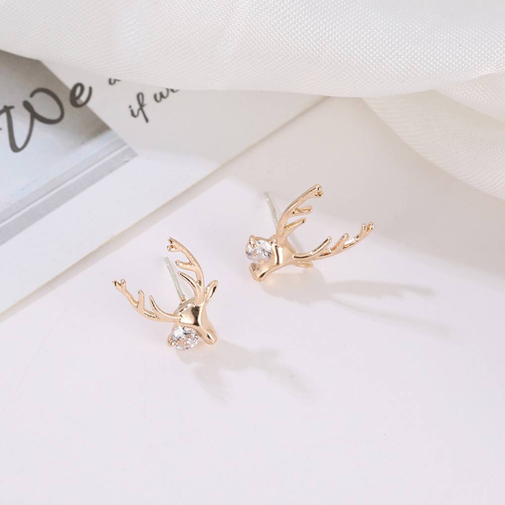 1 Pair Fashion Rhinestones Antlers Earring Women Christmas Ear Studs Girl Bohemian Crystal Ear Rings