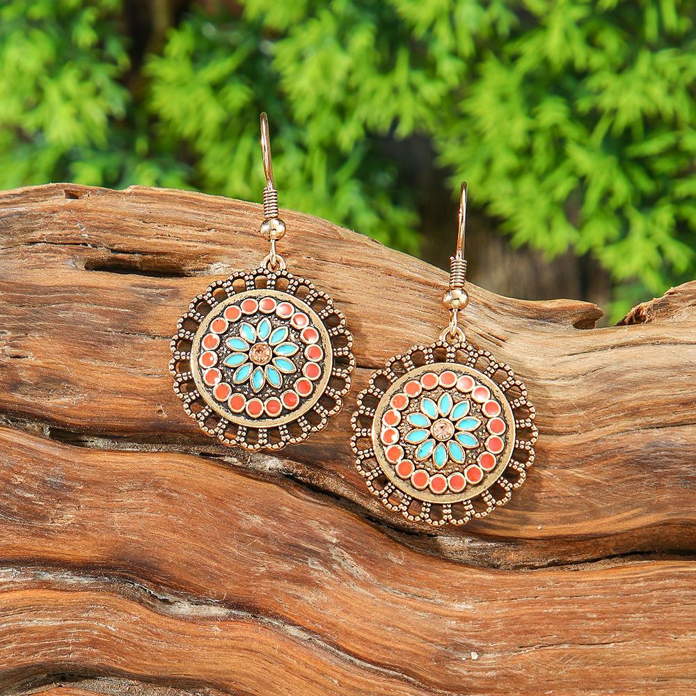 Vintage Bohemian Vacation Style Female Earrings Fashion Ethnic Unique Drop Oil Colorful Geometric Dangle Earrings Female Jewelry