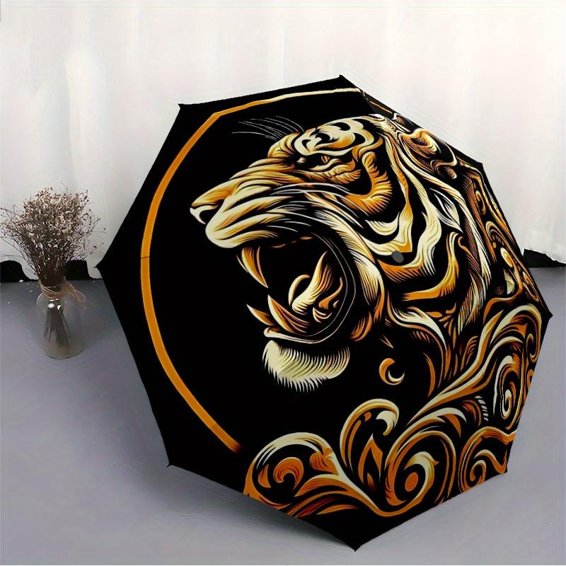 1pc Tiger Swirls Automatic Open/close, Heavy-Duty Iron Frame & 8-Rib structure, Compact Folding Umbrella for Women/Men, All-Season Travel, 157