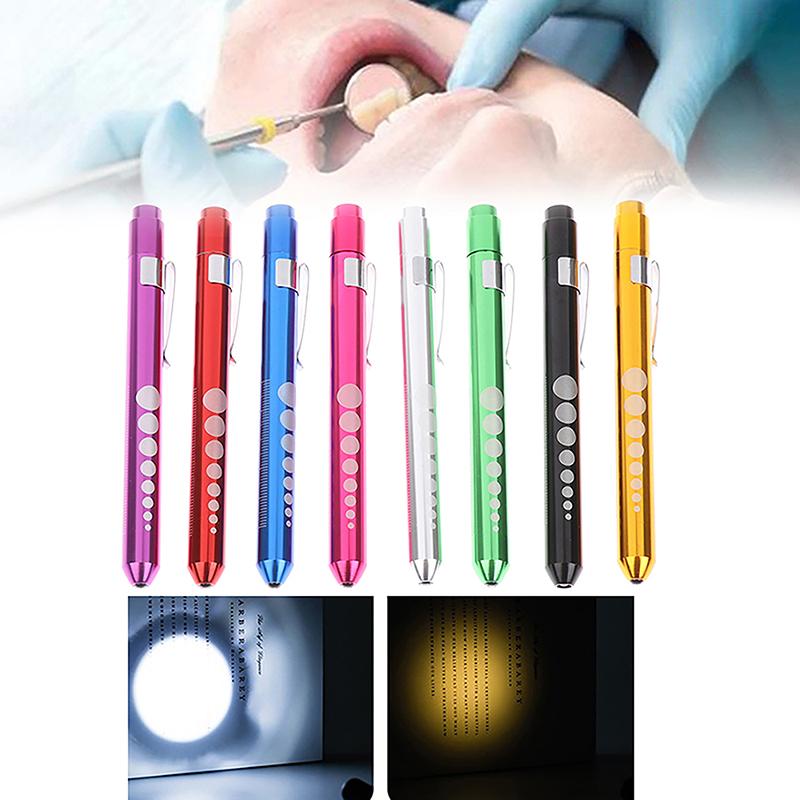 Portable Medical Led Penlight With Pupil Gauge Ruler With Battery Mini Flashlight White+Yellow Light For Doctor Nurse Diagnosis