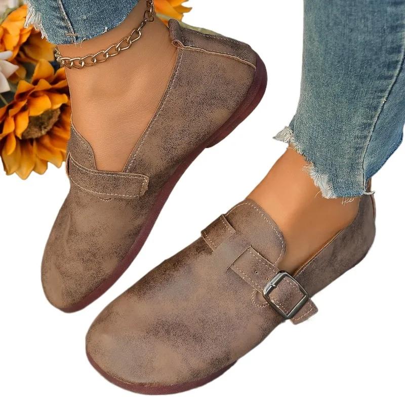 Fashion 2025 Summer Hot Sale Round Toe Women's Soft Bottom Flats Classics Buckle Outdoor Flats for Women Daily Plus Size Shoes Zapatos