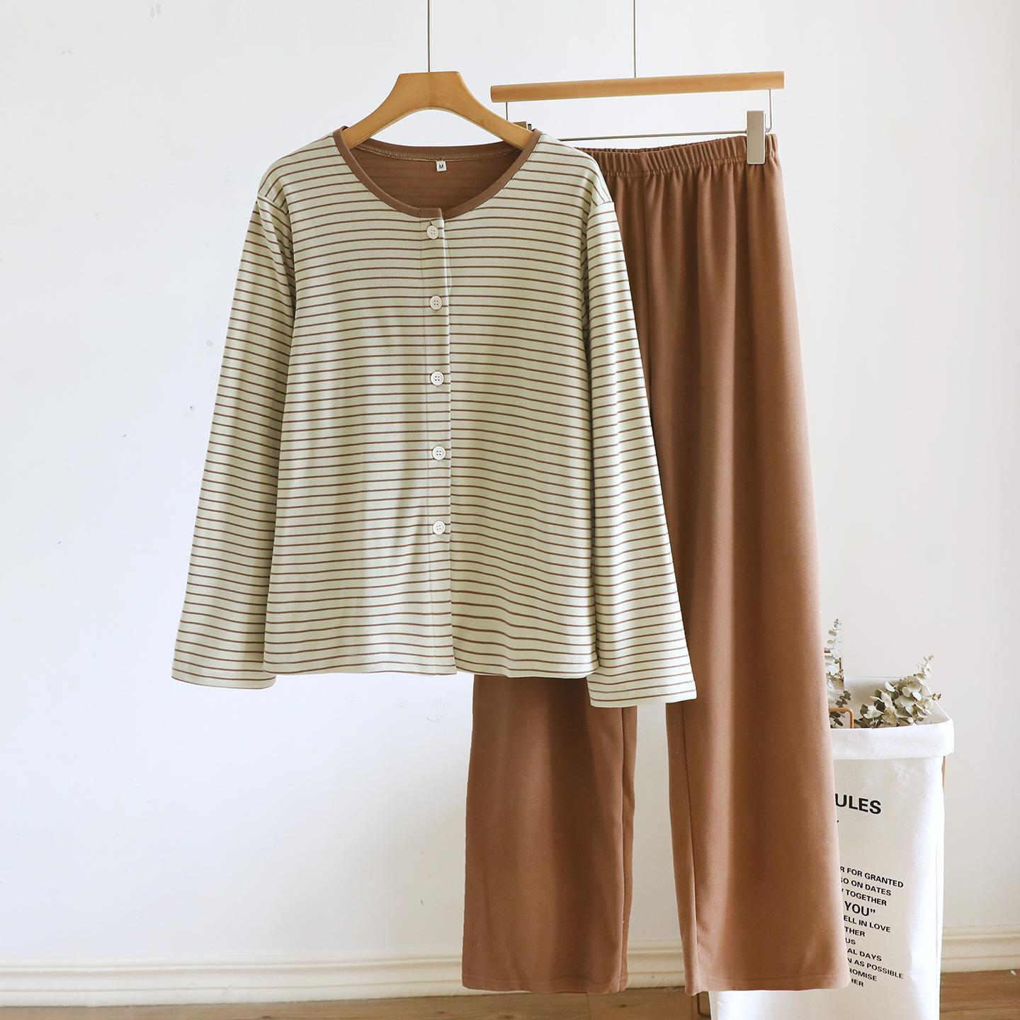 

Пижама женская осенне-зимняя тонкая с круглым вырезом, полосатый кардиган, топ с длинным рукавом, велюровый комплект для дома XL