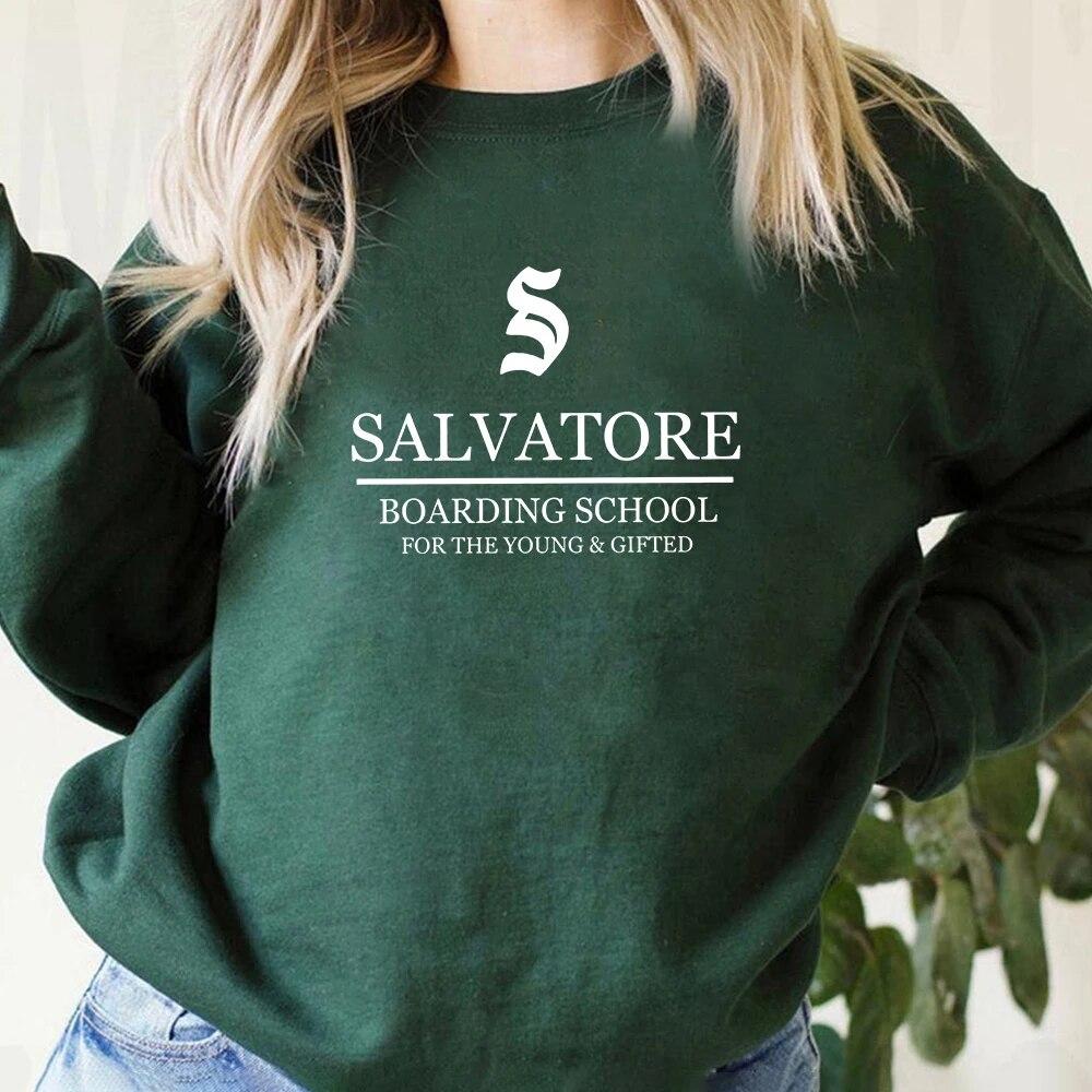 Unisex HoodieTV Show Vampire Diaries Sweatshirt Salvatore Boarding School Hoodie Damon Stefan Salvatore Mystic Falls Crewneck Sweatshirts