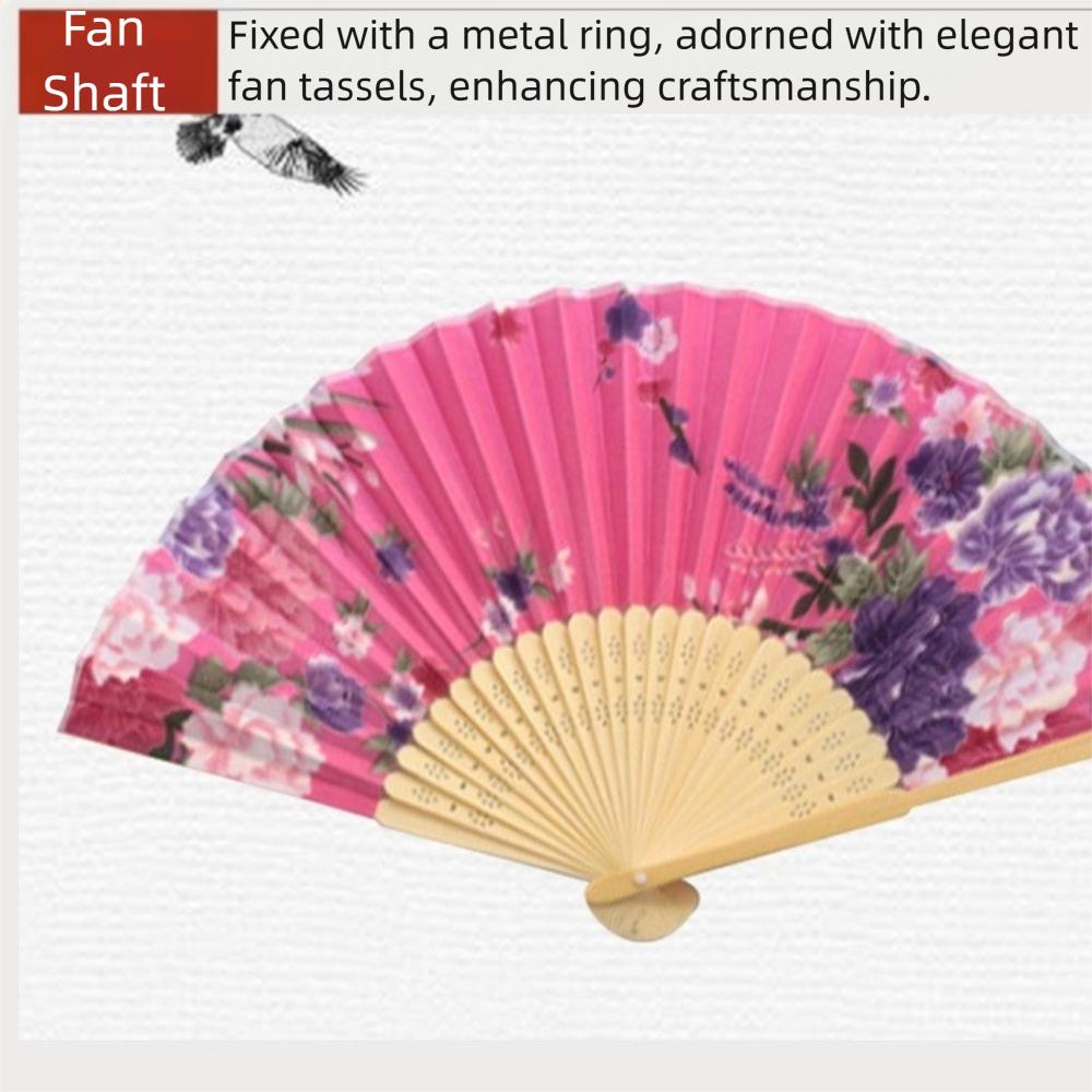 Silk Material Chinese Folding Fan Flower Pattern Folding Design Silk Fan Bamboo Wood Artificial Silk Hand Fan Home Decoration