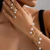 Simple Geometric Imitation Pearl Winding Line Ring Bracelet Set For Women Girls Exaggerated Personality Fashion Jewelry