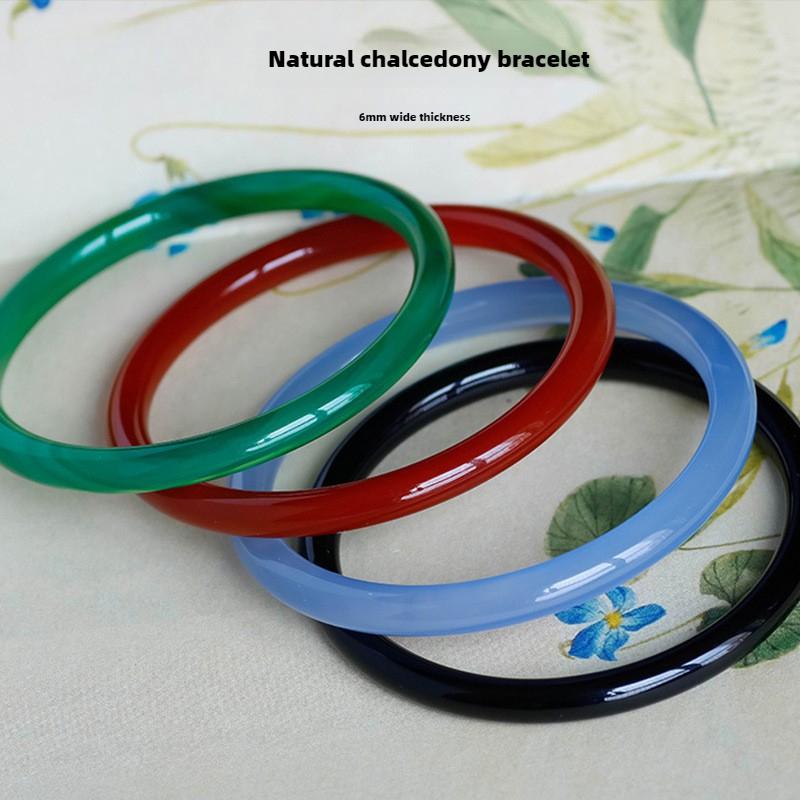 6MM Natural Icy Species Chalcedony Bracelet Fashionable Charm Agate Bangle Jade Bracelet Women's Gift