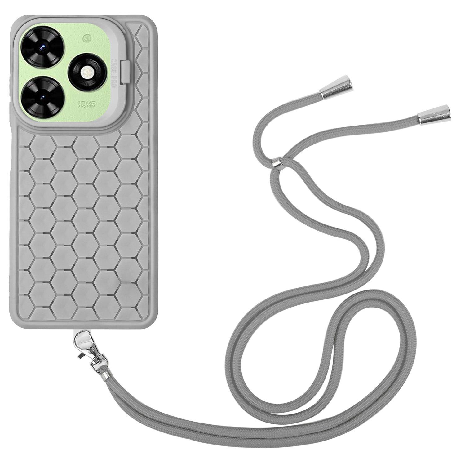 

For TECNO Spark Go 2024 4G Case Kickstand TPU Phone Cover with Lanyard Grey