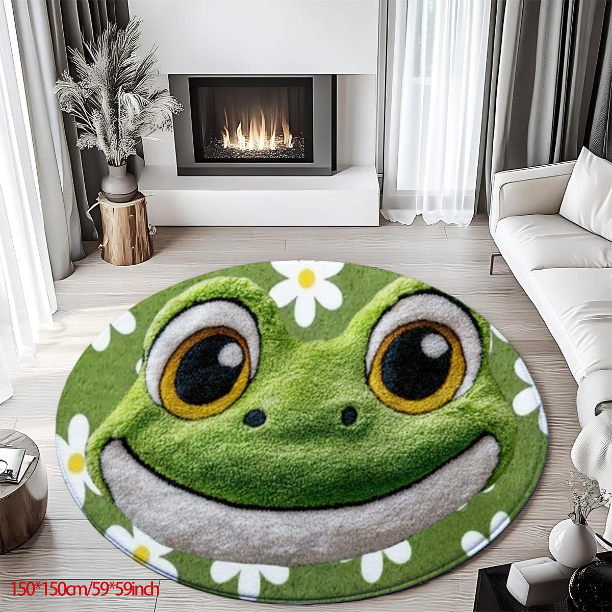 

Flannel Printed Smiling Frog Round Rug Indoor Carpet for Living Room Bedroom Anti Slip Soft Floor Mat Fun Animal Theme Decor 60CM(23.6inch)