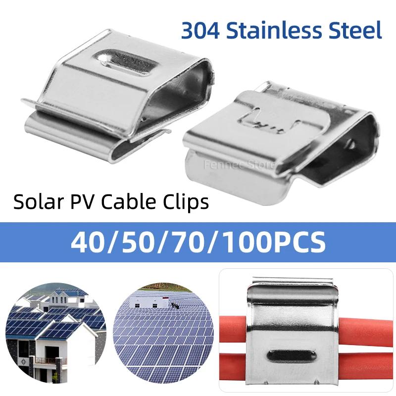 Solar Panel Cable Clips Stainless Steel PV Wire Clip Fixing Clamps 40/50/70/100PCS for PV Module Wire Accommodates 2 Wires