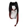 31" Black to Red Ombre Curly Twin-Tails Cosplay Wig – Pre-Styled Side Bangs Synthetic Hairpiece with Claw Clips for Dark Fantasy Anime Conventions