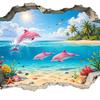 2 Peças de Adesivos de Parede 3D Praia Litoral, Golfinho Oceano Gaivota Palmeira Adesivo de Parede para Quarto de Crianças Bebês, Sala de Estar, Berçário