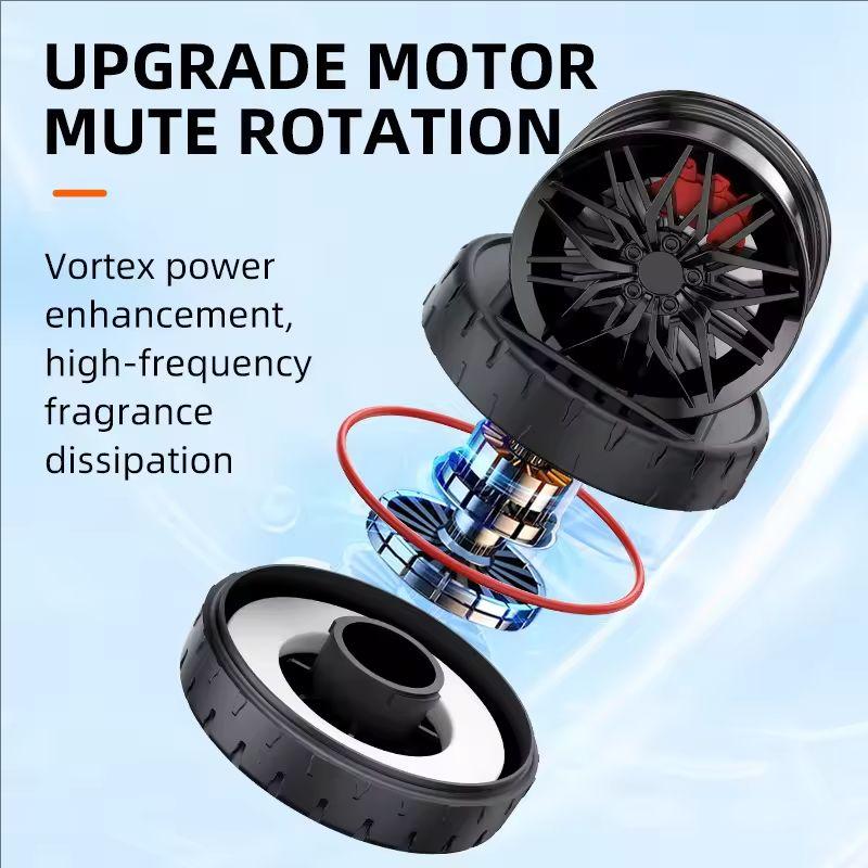 Solar Powered Speeding Wheel Car Air Freshener • Auto Rotating Dashboard Ornament • Cologne Scent for Men • Car Perfume Decor