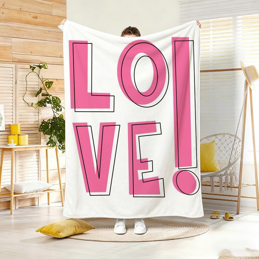 Art M-Modern LOVE Typography Throw Lightweight 240g Flannel Blanket Soft Skin-friendly for Summer Cooling