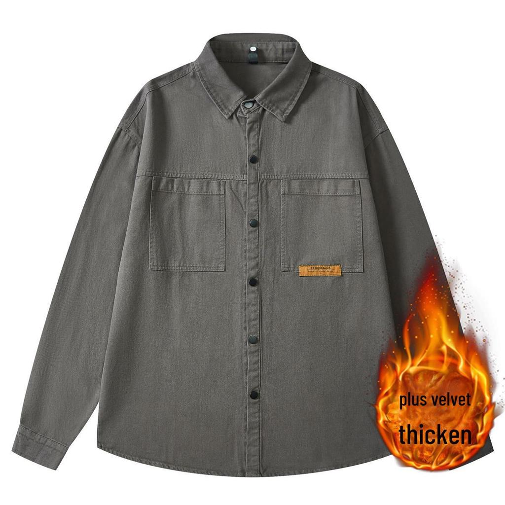 Herren Off-White Schweres Arbeitshemd, mit Samt gefüttert, lockere Passform, lässig langärmlig für Frühling & Herbst