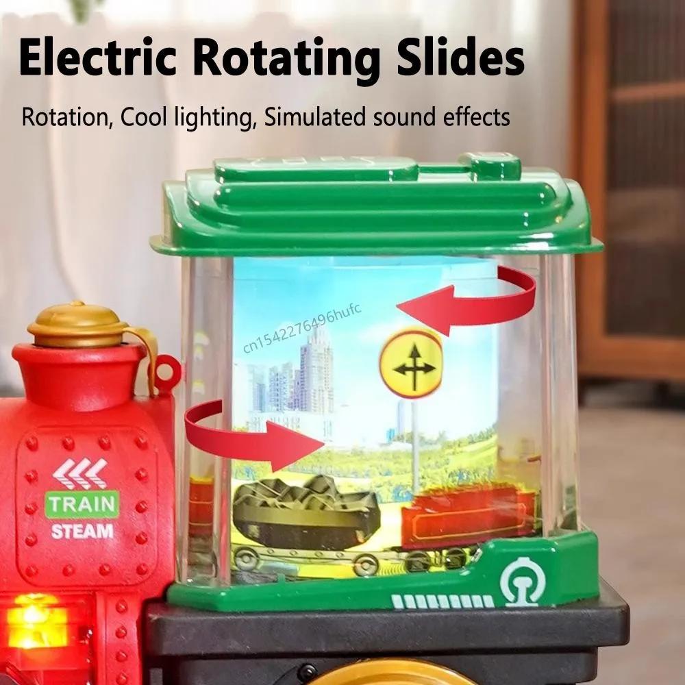 Electric retro spray train toy with sound and light automatic obstacle avoidance simulation steam train children Christmas gift