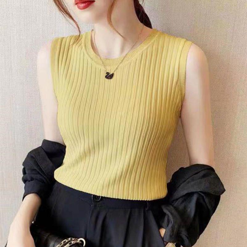 2025 Women's Versatile Ice Silk Spaghetti Strap Tank Top Sleeveless Crew Neck Undershirt