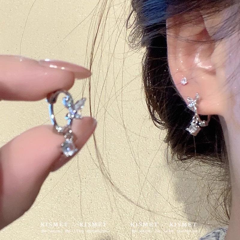Zirconia Heart & Butterfly Ear Cuff Earrings - Women s Elegant Ear Jewelry