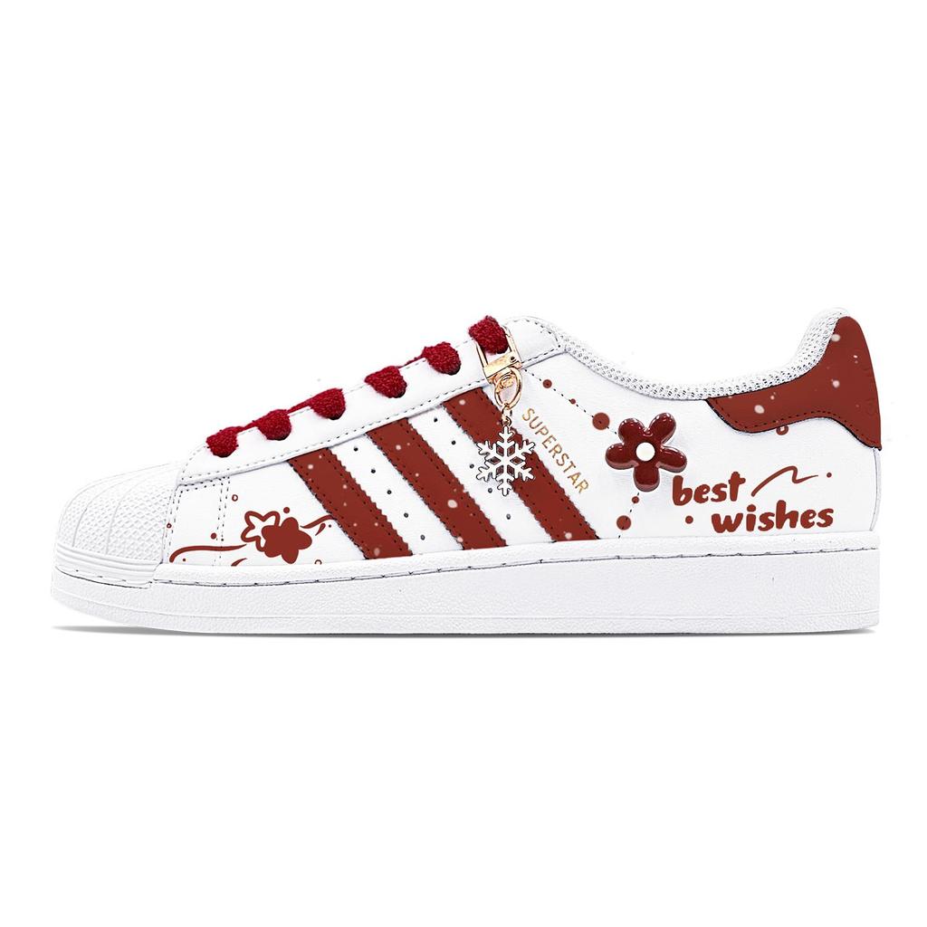 Adidas Originals SUPERSTAR Slip Resistant Abrasion Resistant Low top Skateboard Shoes Unisex White Red EG4958(Team88-S-BOX)