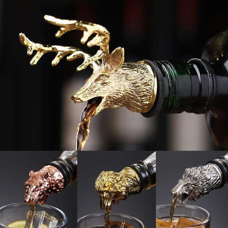 Nový zvierací nalievač na víno Zliatina zinku Jeleň Los Lev Býk Leopard Hlava Antilopy Zátka na víno Nástroje a príslušenstvo pre nápojový bar a nočný klub