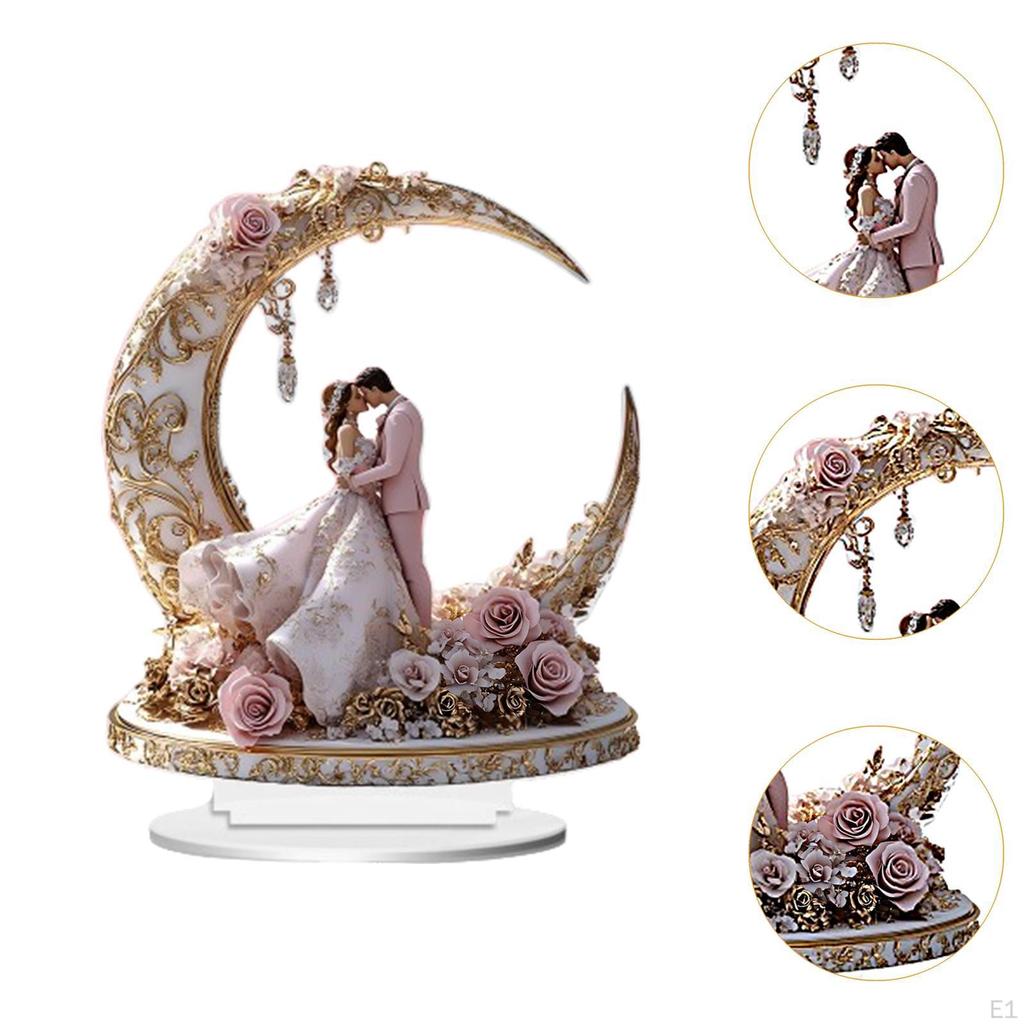 2D Flat Moon Newlyweds Acrylic Sign Decorative Plaque with Base Bride and Groom Artwork Tabletop