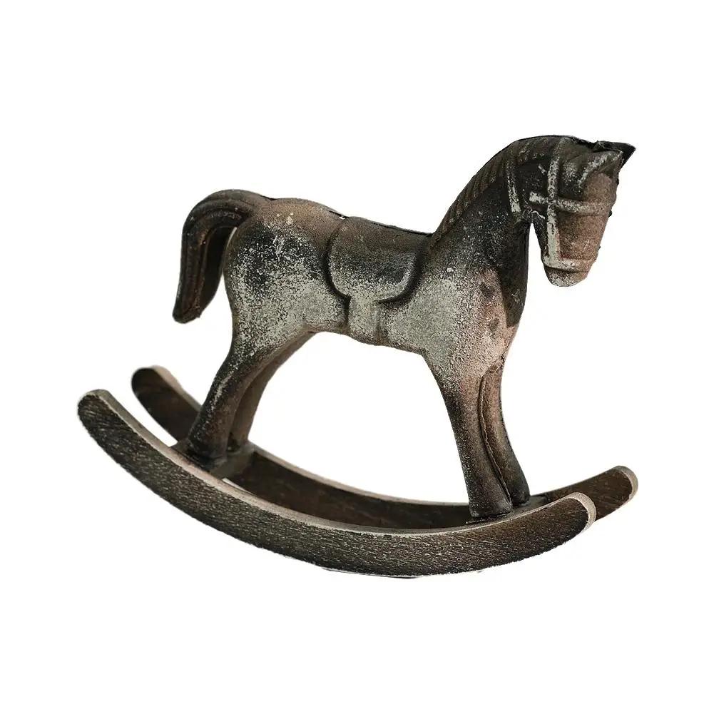 Nordic Retro Wooden Rocking Horse Ornament Desk Decor Horse Adornment Kids Decor Christmas Rocking Art Gift Balance Miniatu G7H1