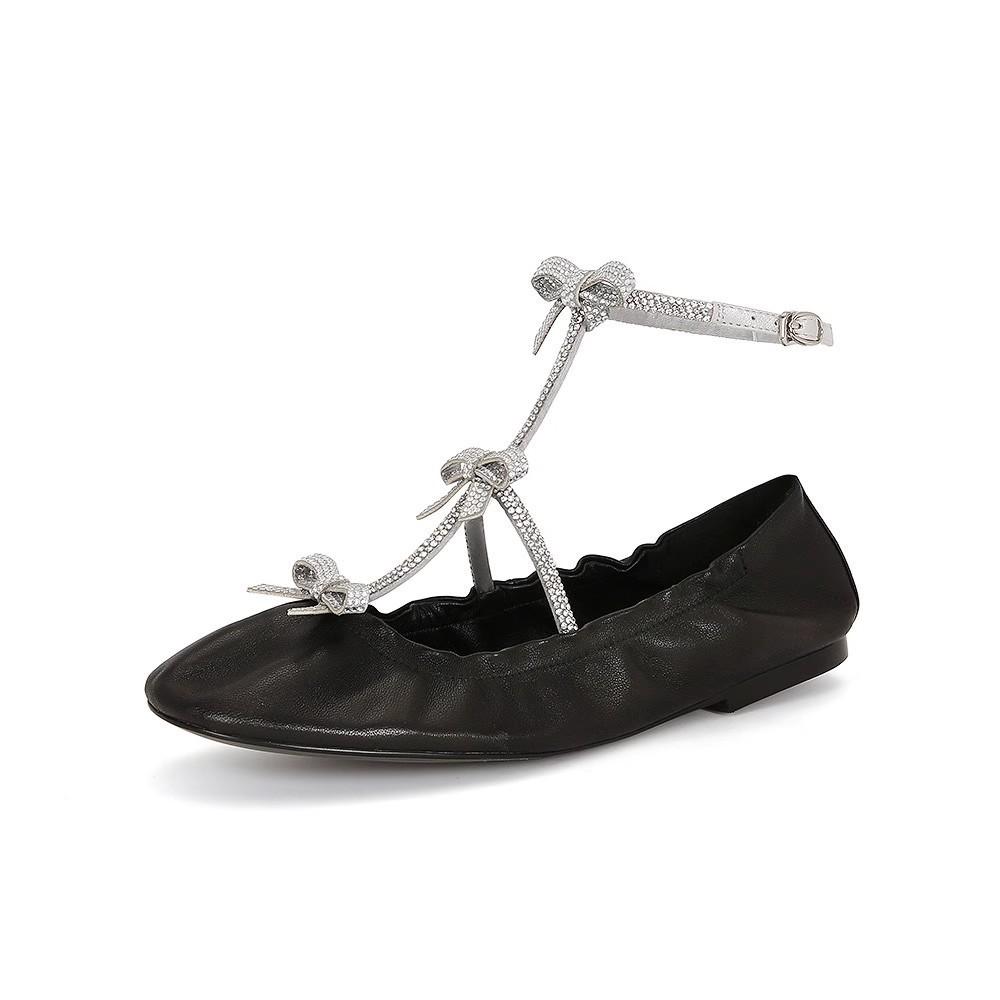 

Su Yinyin те же новые французские ретро тяжелые промышленные стразы бант балетки на плоской подошве женские туфли Mary 40 чёрный