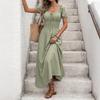 European, American Spring and Summer New Fashion Square Neck Bubble Sleeve Dress French Elegant Solid Color Dress Women