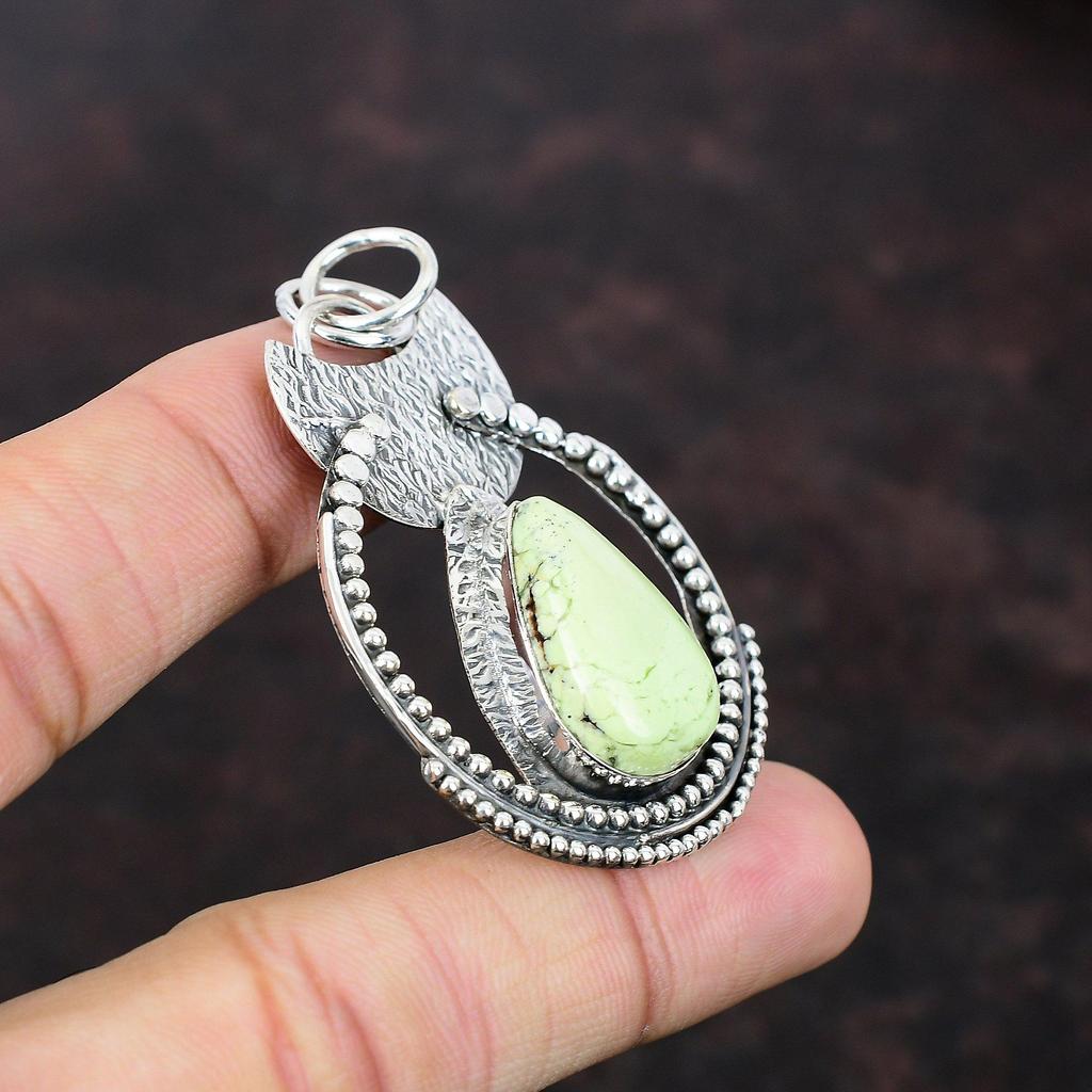 Lemon Chrysoprase Pendant Handmade Antique Jewelry 925 Sterling Silver Pendant Ethnic Jewelry Gemstone Pendant Gift For Women Unique Pendant