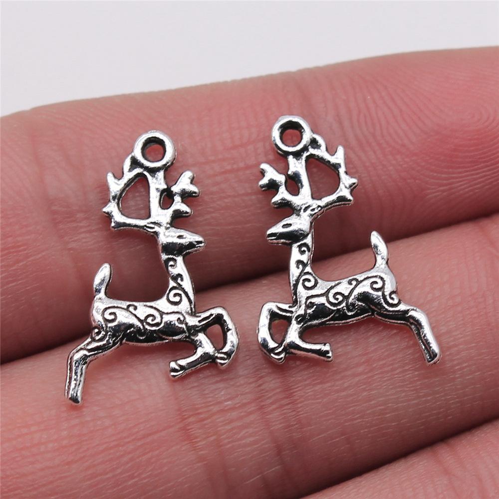 10pcs  Charms Christmas Deer Sika Antique Bronze Silver Color Pendants Making DIY Handmade Tibetan Silver Color Jewelry