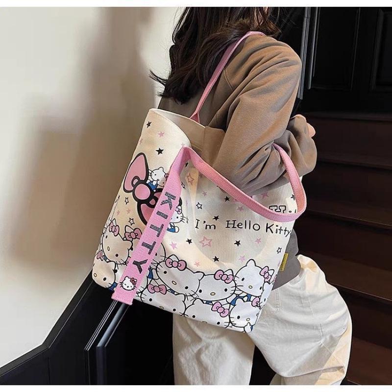 Women's Large Capacity Cartoon Canvas Tote Bag - Cute, Versatile, Single Shoulder for Commuting