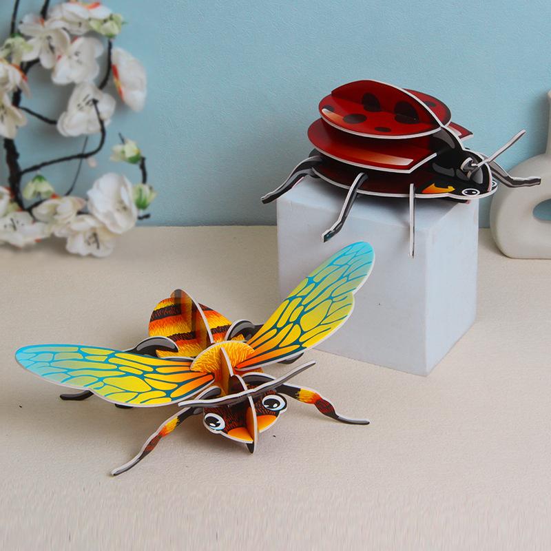Tarjetas de Papel Hechas a Mano DIY para Niños Rompecabezas 3D Insectos de Dibujos Animados Reconocimiento Mariposa Abeja Juguetes de Aprendizaje Temprano