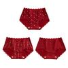 Yalu Women's Pure Cotton Red Antibacterial Extended Crotch Underwear for the Year of the Horse, Wedding Celebration, 3-Pack XL