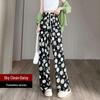 Women's 2025 Spring Retro Brown Plaid Wide-Leg Ice Silk Pants