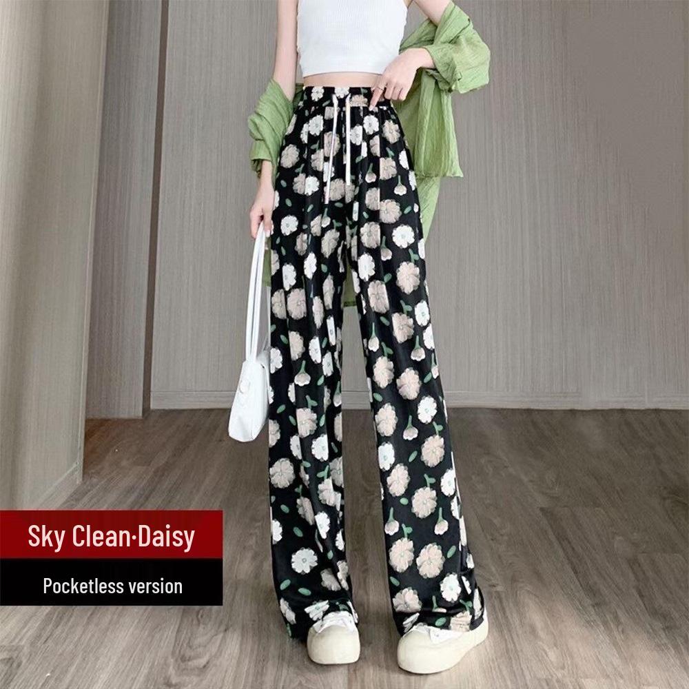 Women's 2025 Spring Retro Brown Plaid Wide-Leg Ice Silk Pants