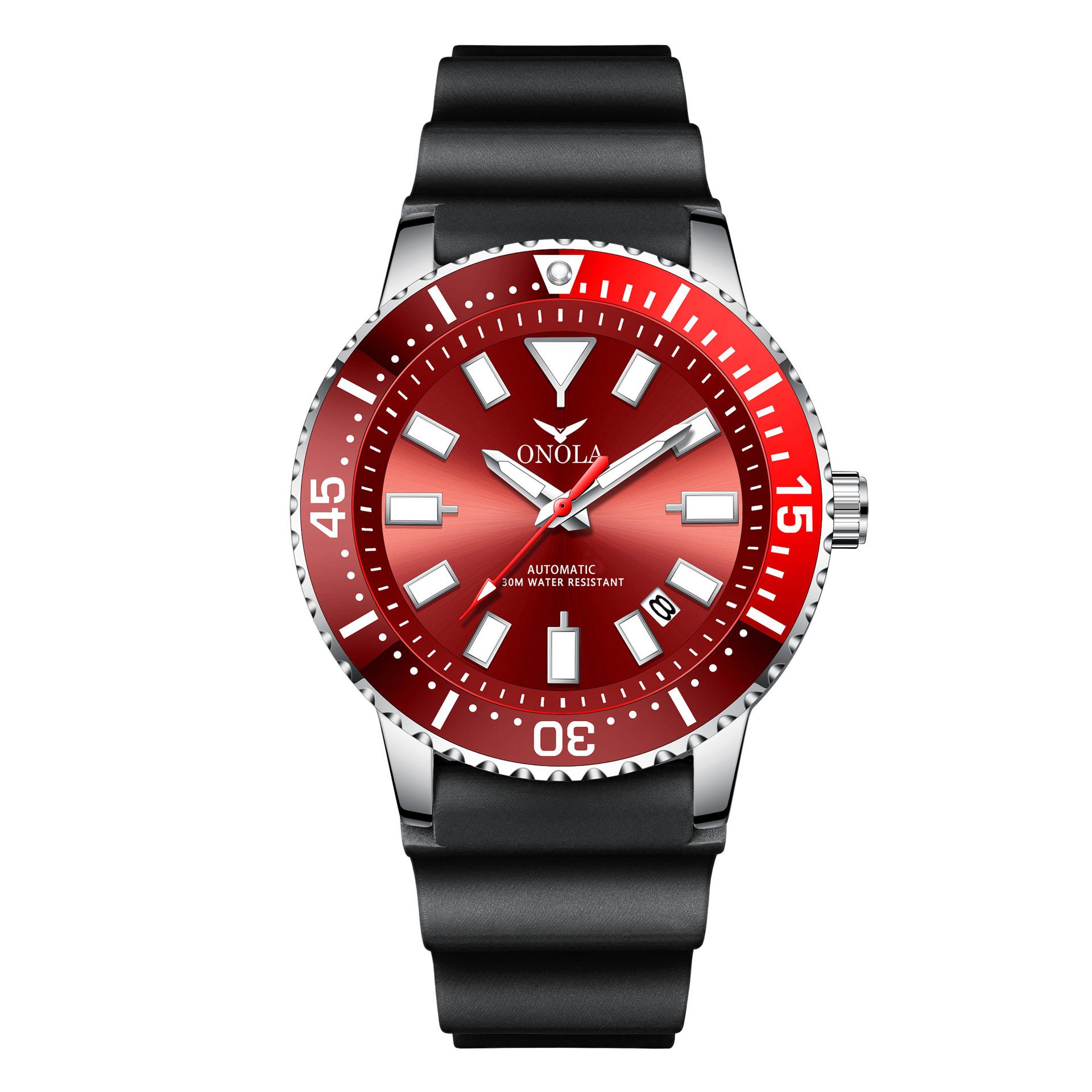 Exquisite Herren-Mechanikuhren Klassische blaue Farbe Wasserdicht Leuchtend Kalender Armbanduhren Automatisch Lässig Herrenuhr Relógios Masculino rot