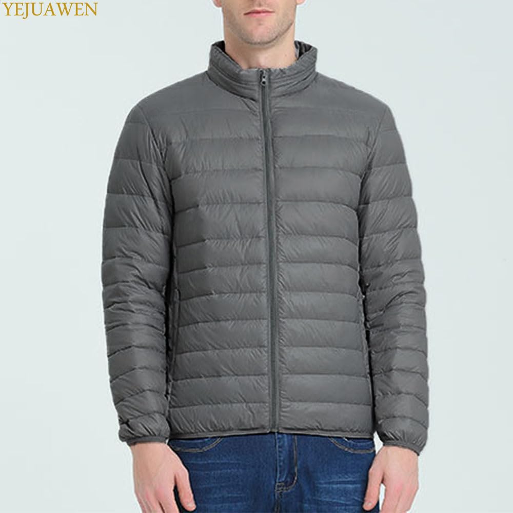 YEJUAWEN Ultralight Down Solid with Storage Lightweight Down Outerwear for Autumn and WEN020 Men's Jacket, Water-Repellent, Lightweight, Thin, Warm,