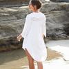 Cubierta de traje de baño para mujer Vestido de playa Túnica de algodón Blanca Botones Camisa casual de verano Ropa de baño