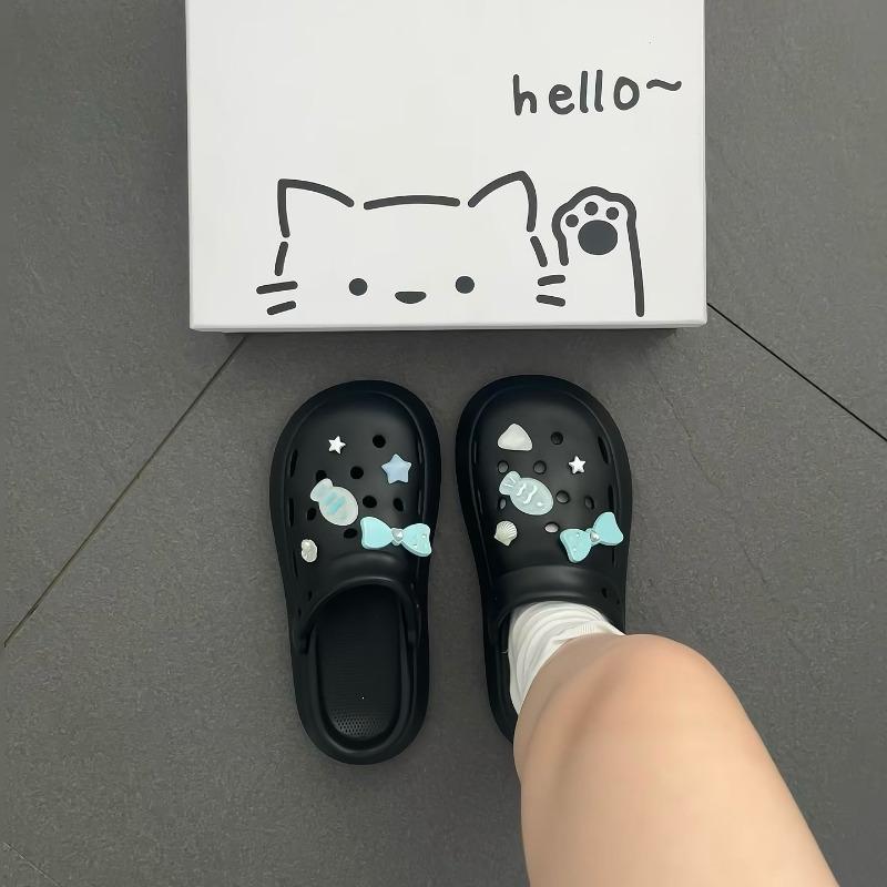 Cartoon Small Fish Thick-soled Heightened Comfortable Non-slip Bag Head Cool Slippers Summer New Beach Vacation Hole Shoes