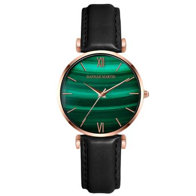 Montre RORIOS Fabriquée au Japon Quartz Malachite Cadran Vert Malachite Étanche Analogique Décontractée Acier Inoxydable Bracelet en Cuir Élégante Trajet Quotidien vers l'École